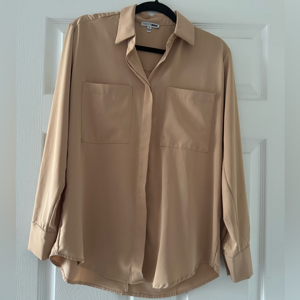 Fashion nova tan camel button down